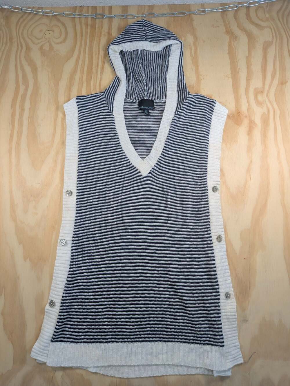 Cynthia Rowley Striped Hooded Light Sweater Vest